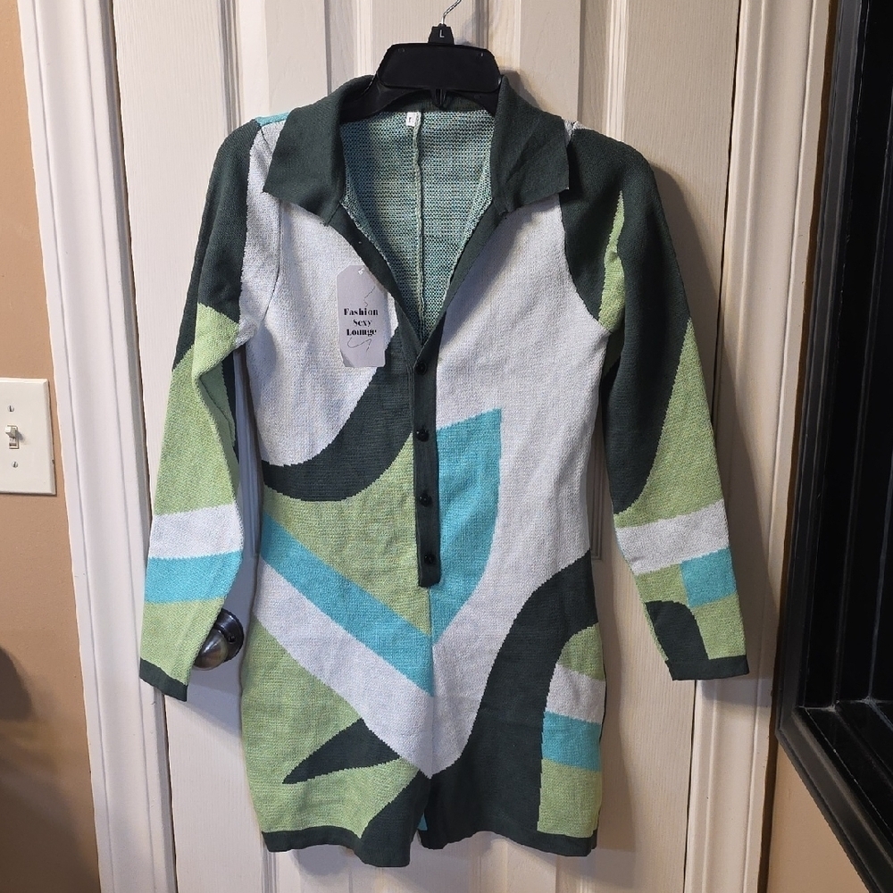 Stylish Green and Blue Women's Cardigan